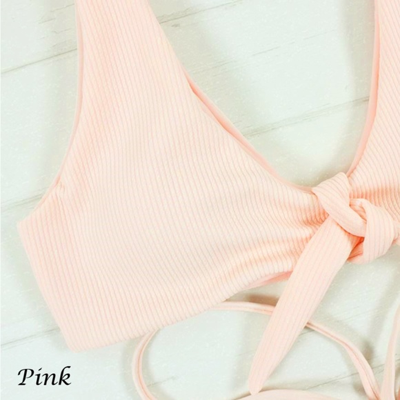 Restocked 🖤 Ribbed Knot Tie Bikini Set Pink or Tan - Picture 7 of 7